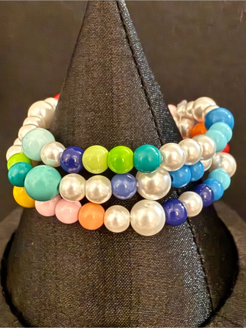 RUSH by Denis & Charles 3 Stack Stretch Bracelets Faux Pearl Color Bead Set